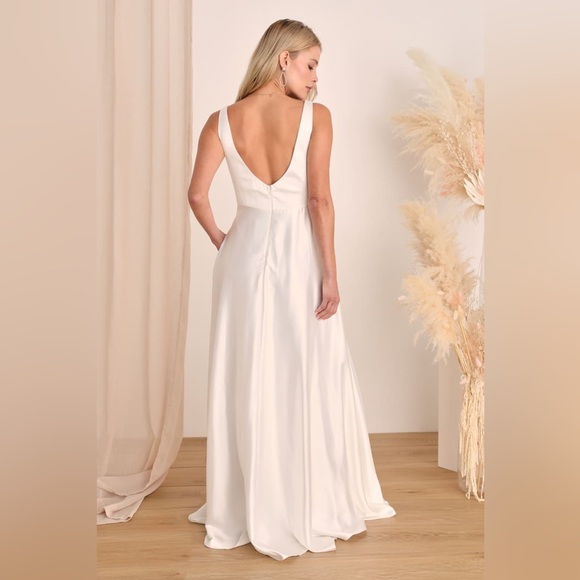 Lulus-Endless Radiance Ivory Satin Sleeveless Maxi Dress With Pockets (Medium) - Picture 4 of 5